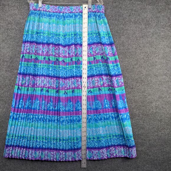 I.B Diffusion Women's A-Line Midi Skirt 14 Blue Purple Pleated Pull On Polyester - Picture 10 of 11